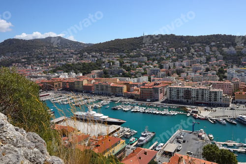 Preview: Port Lympia in Nice view from Castle Hill, luxury yachts and colorful houses