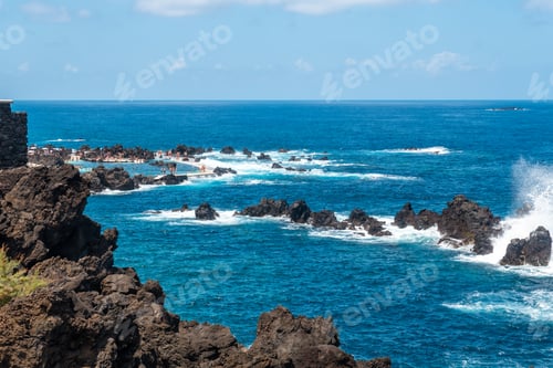 Preview: Porto Moniz coastal town, natural pools in summer, Madeira
