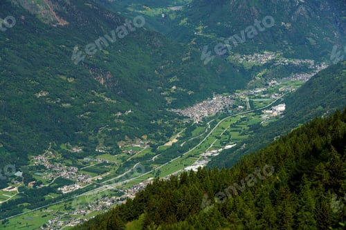 Preview: Mountain landscape at summer along the road from Mortirolo pass to Aprica
