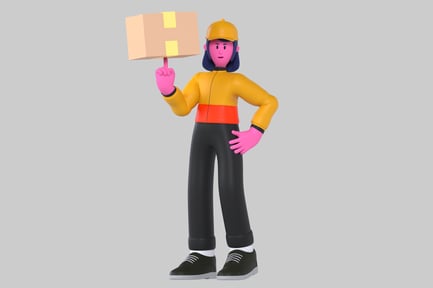 Preview: Delivery person holding a cardboard box.