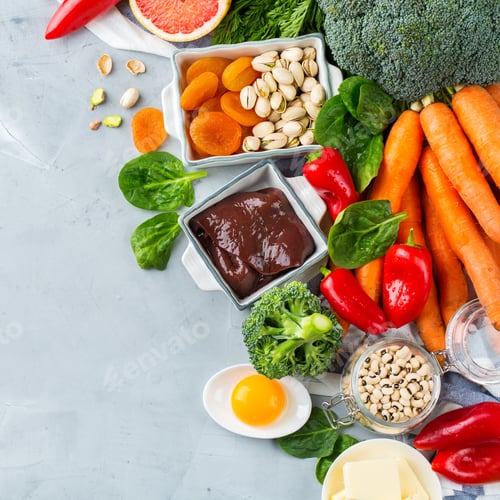 Preview: Balanced clean eating nutrition, food rich in vitamin a