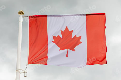 Preview: Canadian flag in the sky with white clouds