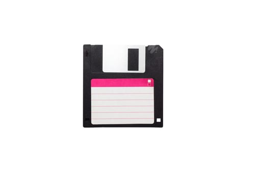 Preview: Black plastic floppy disk isolated on white background. Retro technology,