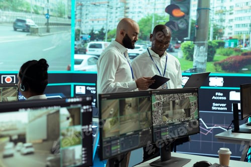 Preview: Diverse operators coordinating their team to review video surveillance footage