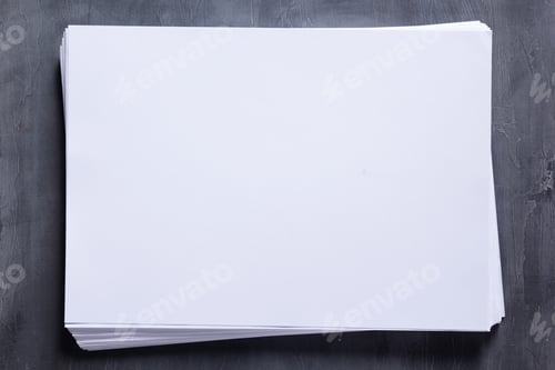 Preview: Stack of paper sheet with empty pages on table background. Creative idea concept