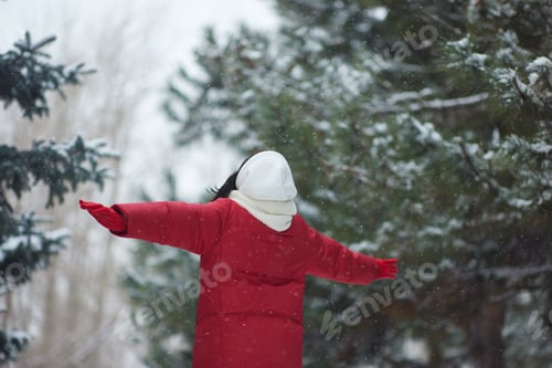 Preview: Woman Embracing Winter Weather in Snowy Park