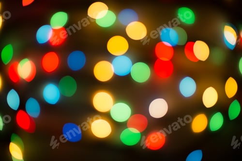 Preview: Bokeh Lights. Color Light On Black Background. Christmas Or Other Holiday Decorations, Garland
