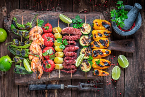Preview: Healthy grilled skewer made of seasonal vegetables and spices.