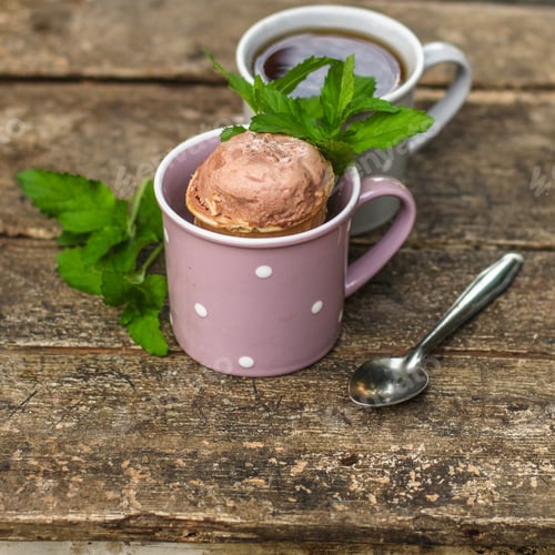 Preview: Chocolate Ice Cream In A Waffle Cup (Ready-Made Dessert). Food Background