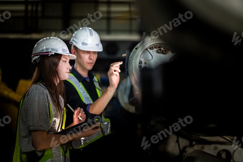 Preview: Factory engineers inspect on robot machine.