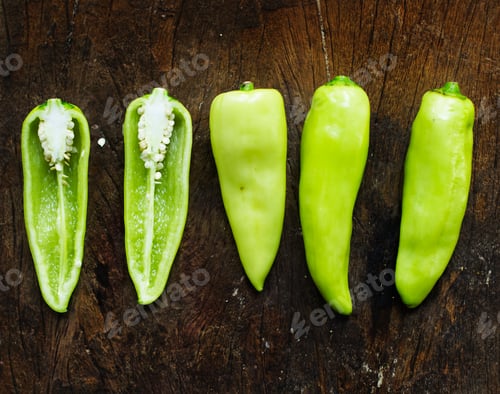 Preview: Aerial view of fresh jalapeno pepper on wooden background