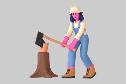 Visualização: Cena de corte de machado em estilo cartoon