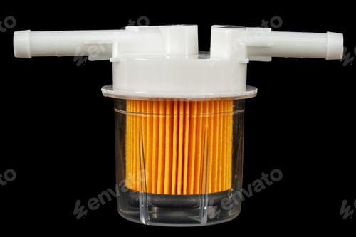 Preview: Car fuel filter, isolated on black background