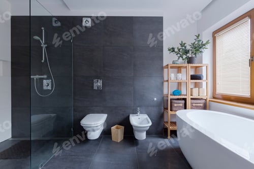 Preview: Glass shower in travertine bathroom