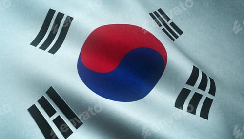 Preview: Closeup shot of the waving flag of South Korea with interesting textures