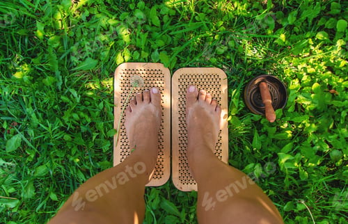 Preview: Yoga board in nature. Selective focus.