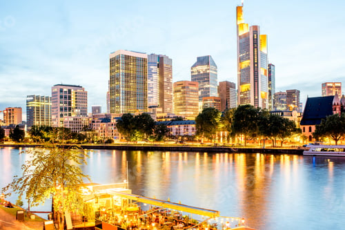 Preview: Night view on the illuminated cityscape in Frankfurt