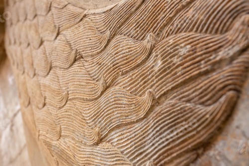 Preview: Close-up shot of an ancient decorative wall with intricate swirls in Persepolis, Iran