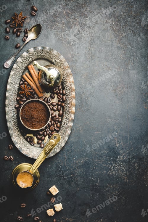 Preview: Coffee composition with vintage manual coffee grinder