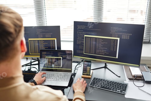 Preview: IT specialist typing data on keyboard of computer