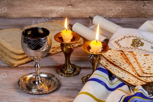 Preview: Shabbat Shalom - Traditional Jewish Sabbath ritual matzah wine.