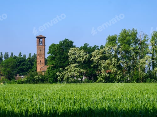 Preview: Mirazzano, Milan province, Italy, with the Santi Cosma e Damiano church