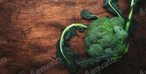 Preview: Fresh organic broccoli cabbage on old rustic wooden kitchen table background