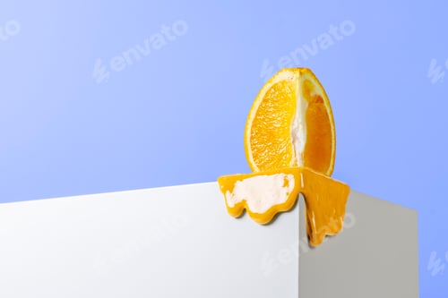 Preview: Melting orange piece standing at the end of the corner of the white block