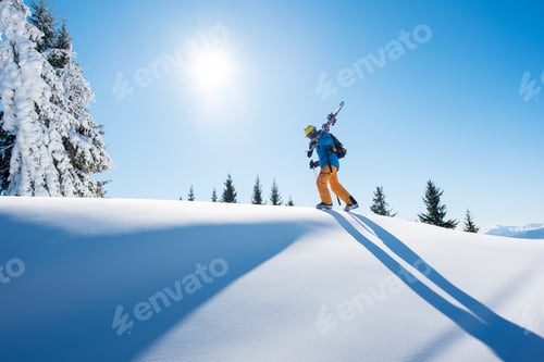 Preview: Skier resting on top of the mountain
