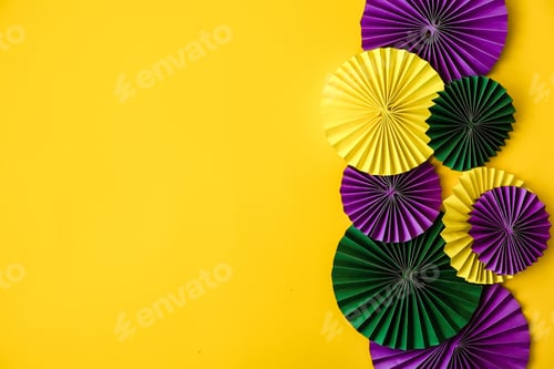 Preview: Mardi Gras.Colorful group of Mardi Gras or venetian mask on yellow,Mardi gras carnival decoration be
