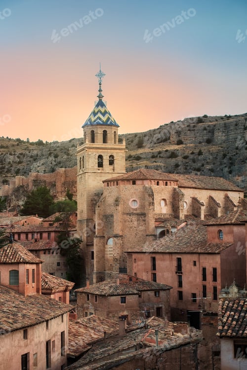 Preview: view of the tower of the church of Albarracin, a historic Spanish village