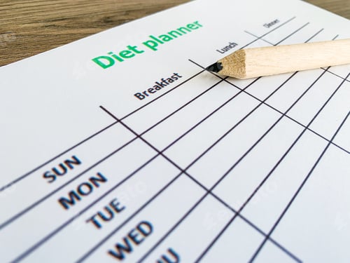 Preview: Health concept. Diet plan on wooden background