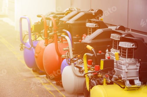 Preview: Many new air compressors pressure pumps close up photo