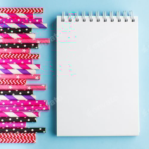 Preview: Blank notebook, paper colored tubules for cocktails.