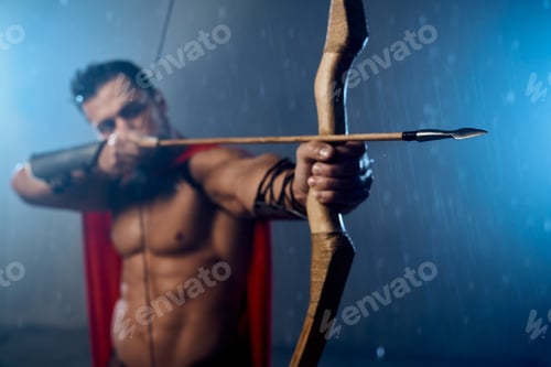 Preview: Muscular mature spartan shooting from bow