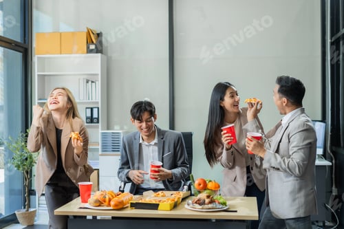Preview: business team, excited businessman feel happy work complete and celebration successful deal.