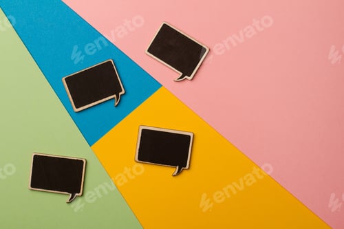 Preview: Square empty chalk board speech bubbles on colored papers