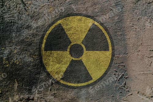 Preview: Sign of radioactive danger depicted on a concrete wall