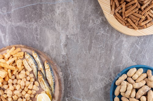Preview: Assortment of tasty snacks on different plates