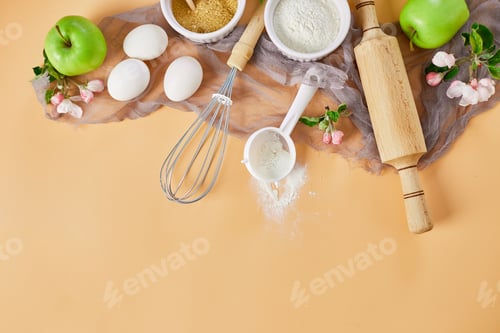 Preview: Bakery or cooking frame, ingredients, kitchen items for pastry
