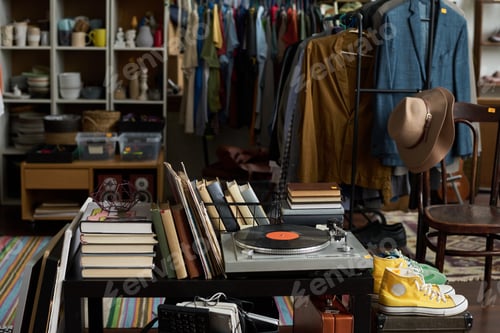 Vista previa: Books, record player and sneakers