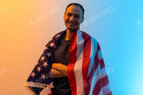 Preview: man with usa flag colored background