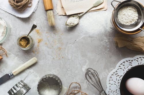 Preview: Top View Baking Scene on Grey Marble Table