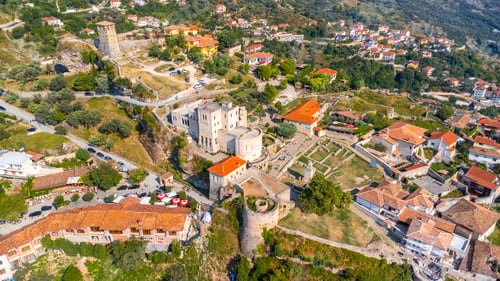 Preview: Aerial drone view of Kruje Castle and its fortress. Albania