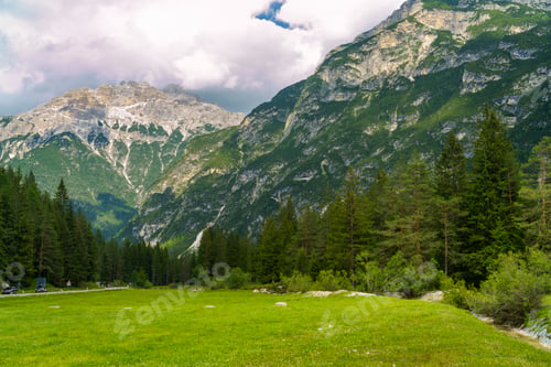 Preview: Mountain landscape along the road of Landro Valley, Dolomites