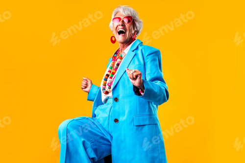 Preview: Beautiful senior woman with gray hair portrait in studio