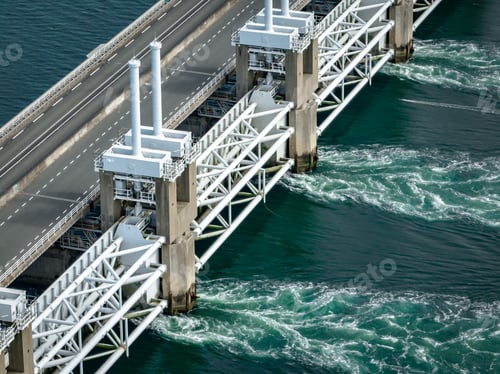 Preview: Storm Surge Barrier in the Netherlands With Water Passing Through