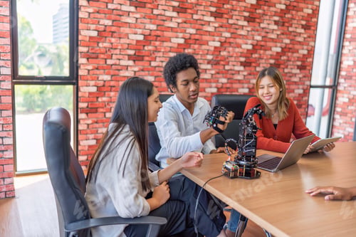Preview: Teenager children learning with new innovation robotic hand interface hand control in classroom