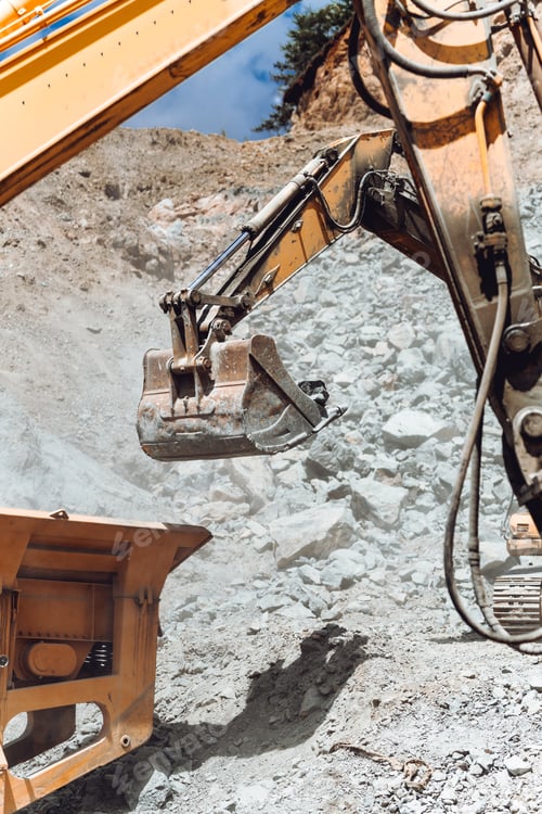 Preview: close up details of track type excavator industrial scoop