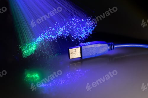 Preview: Usb Plugs Closeup With Fiber Optical Background